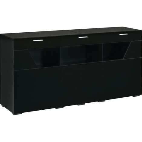 Aparador 160x38x78 cm de tablero de partículas negro, 3 puertas con LED para salón FloraGrace (1/5)