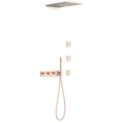 Kit robinet thermostatique encastré à 4 voies B-system pour douche Or Rose Mat 24K - TRES 30725405OPM