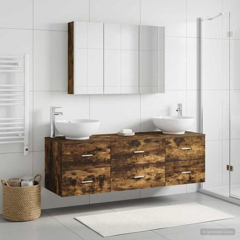 vidaXL Bathroom Furniture Set 4 pcs Smoked Oak (1/5)