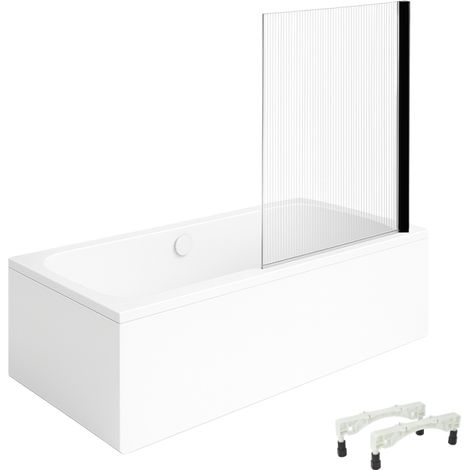 Bañera recta VILLEROY & BOCH Architectura con patas 170 x 75 cm Blanca + Mampara de baño derecha AURYS Raywall cromado
