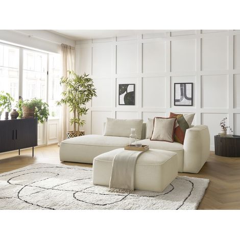 BOBOCHIC - Canapé droit fixe 3 places LEOPOLD velours côtelé avec pouf Accoudoir droit  Beige (1/5)