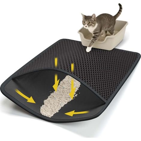 Cat Litter Mat, Cat Litter Tray Mat, 60 x 46 cm, Honeycomb Shaped Double Layer Design, Cat Litter Tray Mat, Black (1/5)