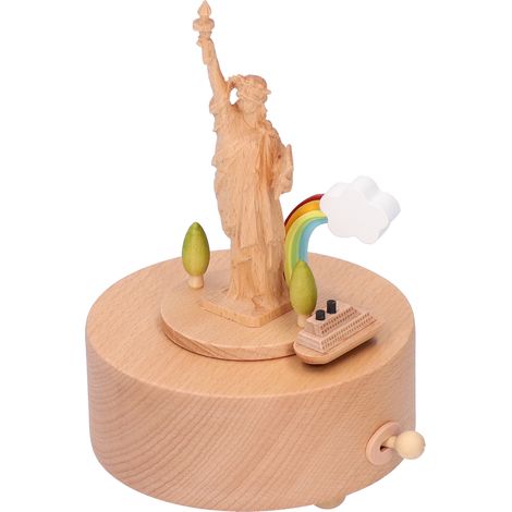 Boîte à musique statue en bois sculpté en 3D, objet artisanal, cadeau, décoration d'intérieur rotative (1/5)