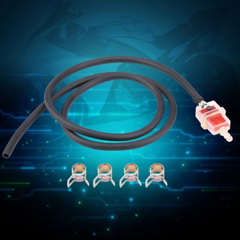 Kit filtre essence carré rouge 6 mm 1/4 pouce, tuyau d'essence et colliers de serrage pour moto scooter (1/5)