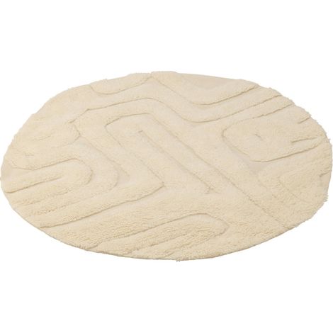 Tapis rond laine écru motif lignes abstraites design cosy - Écru laine naturelle (1/2)