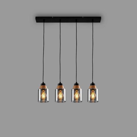 Lámpara colgante Royk 65 cm negro y vidrio ahumado 65 x 9,5 x 120 cm