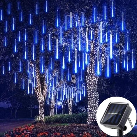 LED solaire pluie de météores lumières vacances chaîne lumières étanche jardin lumière pour mariage de noël-30cm-8 tubes-Solar-Bleu (1/4)