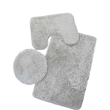 Tapis De Salle De Bain - Tapis Toilette En Forme De U - Microfibre Polyester - 24 X 16 Pouces Et 24 X 20 Pouces - Dos En Caoutchouc Antidérapant - Blanc Ou Gris - Lot De 3 (1/5)