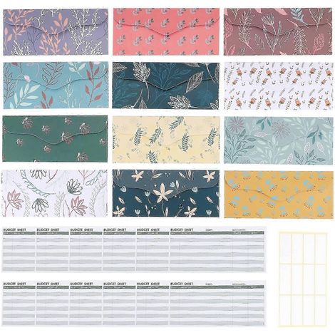 Lot de 12 enveloppes budgétaires plastifiées, système d'enveloppes pour épargner avec feuilles de budget pour le suivi des finances. (1/5)