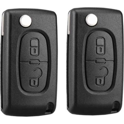Lot de 2 coques de clé 2 boutons compatibles avec la clé pliable CE0536, adaptées aux modèles Peugeot 207, 307, 308, 407, 408, 3008, 5008 et Citroën C2, C3, C4, C5, C6, C8 (2 boutons, CE0536) (1/4)