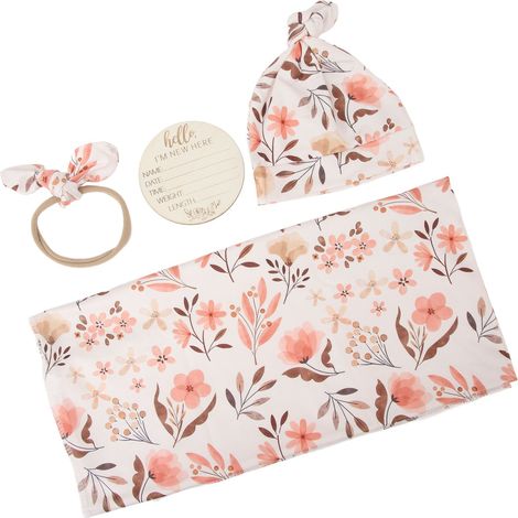 Ensemble de 4 pièces pour bébé : couverture à imprimé floral et bandeau, respirant et doux, type 2 (1/5)