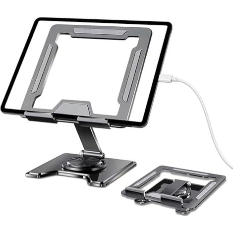 Support Pliable et Réglable pour Tablette et Smartphone – Compatible 4,7 à 13 Pouces – Structure en Acier Carbone Antidérapant – pour Cuisine, Bureau, Lit, Voyage – pour Tablette Téléphone (1/5)