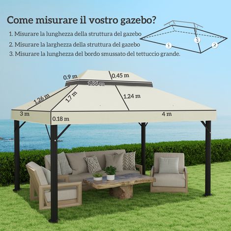 Couverture de pavillon à 2 étages 3x4m, tissu Oxford 600D, avec trous de drainage, blanc crème. (1/5)