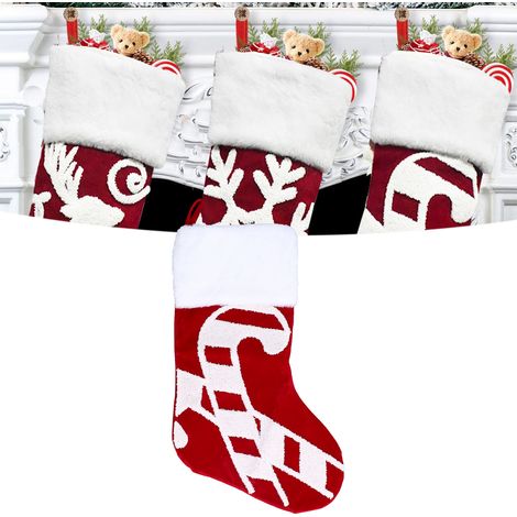 Sacs cadeaux de Noël, décorations de porte de Noël, bas de Noël en velours brodé, sacs cadeaux, cannes (1/5)