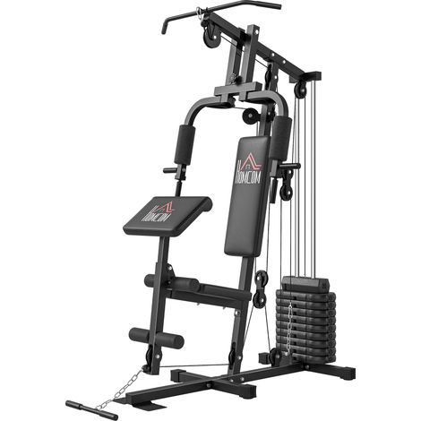 Station de musculation multifonctionnelle avec poids jusqu'à 45 kg et banc rembourré, 135 x 103 x 210 cm