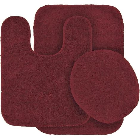 Juego de 3 piezas: alfombrilla de baño suave y antideslizante y funda para el asiento del inodoro en color rojo burdeos para el baño. (1/5)