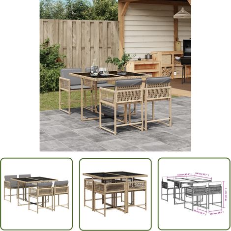vidaXL 5-tlg. Garten-Essgruppe mit Kissen Beigemischung Poly Rattan (1/5)