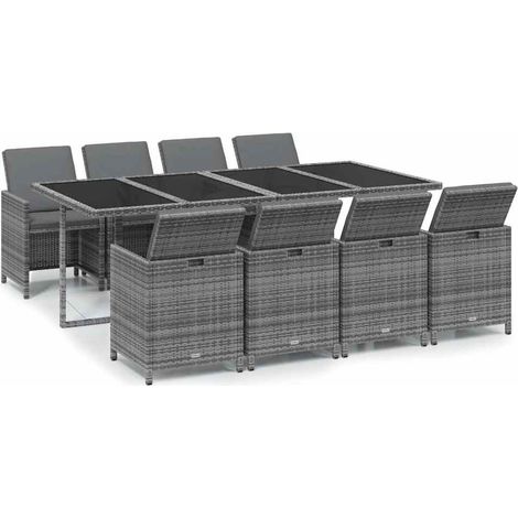 Maison Exclusive - Set Pranzo da Giardino 9 pz con Cuscini in Polyrattan Grigio (1/5)