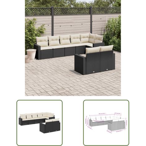The Living Store 8-tlg. Garten-Sofagarnitur mit Kissen Schwarz Poly Rattan - Gartensofas - Outdoor Möbel - Gartenmöbel Set - Rattan Sofa - Lounge Set (1/3)