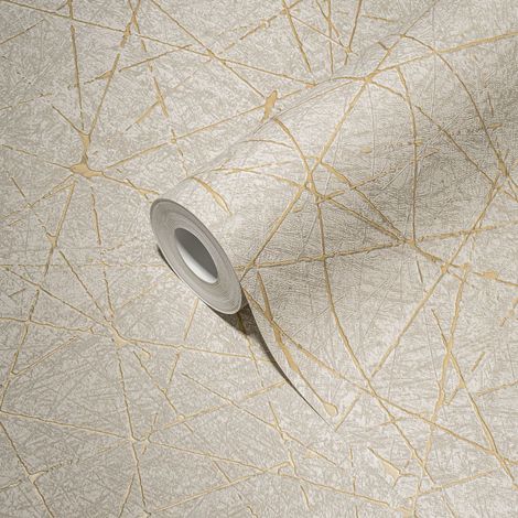 Papier peint 3D beige et doré Tapisserie 3D salon Graphique Papier peint intissé Facile à appliquer Idéal pour le salon (1/4)