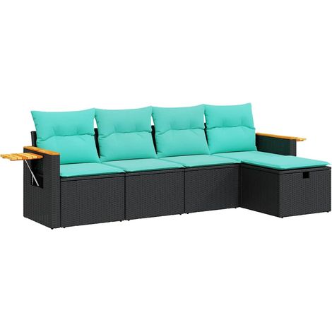 vidaXL 5 Piece Garden Sofa Set with Cushions Black Poly Rattan (1/5)
