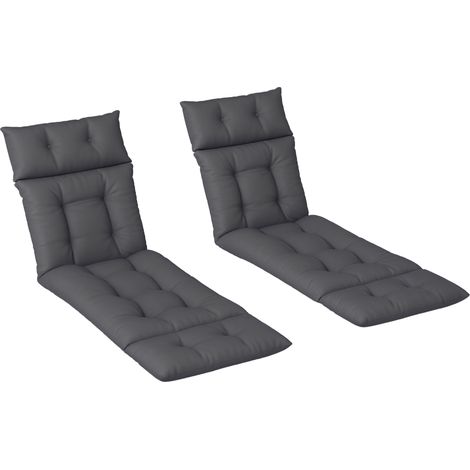 Outsunny Garden Lounge Chair Cushions Set of 2, 220gsm Fabric, Dark Grey