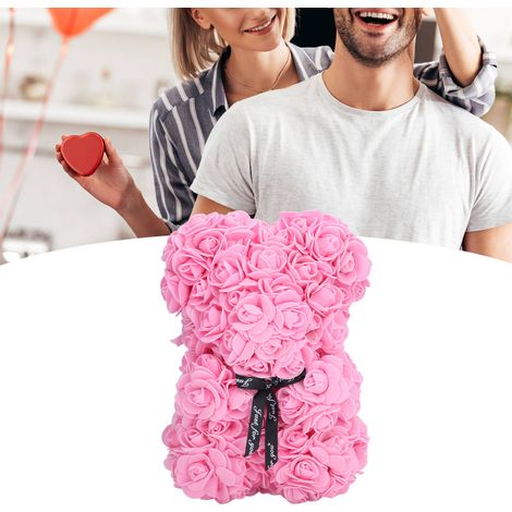 Ours en rose rouge artificielle de 25 cm pour la Saint-Valentin, cadeau rose pour femme (1/5)