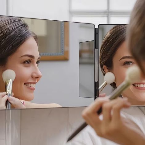 ZMH Miroir de Toilette Orientable en Hauteur Design à 3 Panneaux Plan Sans Altération Cadre Métal Plastique Pose sur Porte Pour Salle de Bain Dressing Chambre