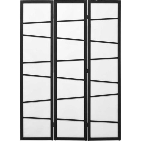 PARAVENTO A 3 PANNELLI PIEGHEVOLE IN LEGNO 120X170CM NERO E BIANCO (1/5)