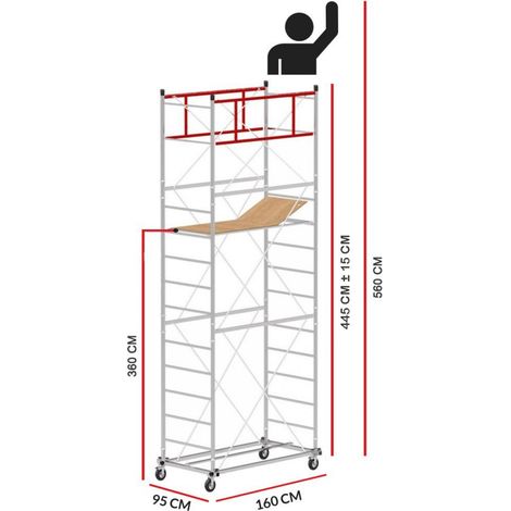 Scedil – Échafaudage M4 LUX 150 – Hauteur de travail 5,60 m – Structure en acier galvanisé – Charge maximale 250 kg – Dimensions 160 x 95 cm