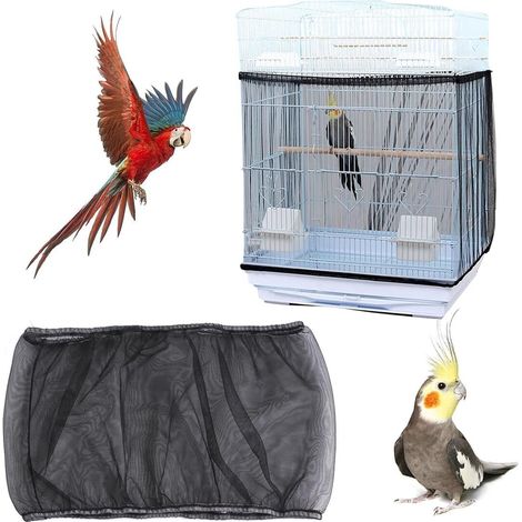 Housse de protection pour cage à oiseaux réglable en filet en nylon anti-projections de graines et plumes pour cage universelle (1/5)
