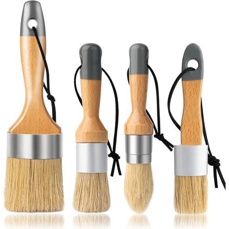 Ensemble de 4 pinceaux - Pinceaux à cire - 4 tailles - Meubles - Manche en bois - Compact et portable - Pour peindre ou cirer des meubles, projets de bricolage et décoration intérieure - Convient à to (1/5)