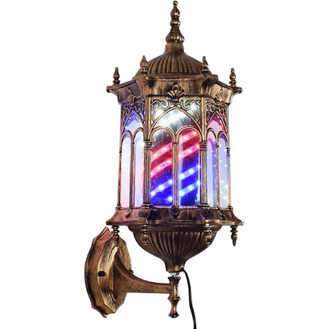 Retro Outdoor Barber Pole Light Shop Sign Hair Salon Wall Lamp Red Blue White (1/5)