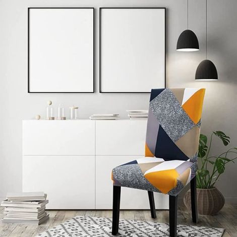 Housse de Chaise - - Lot de 4 - Bi-élastique - Moderne - Orange à Rayures (1/4)