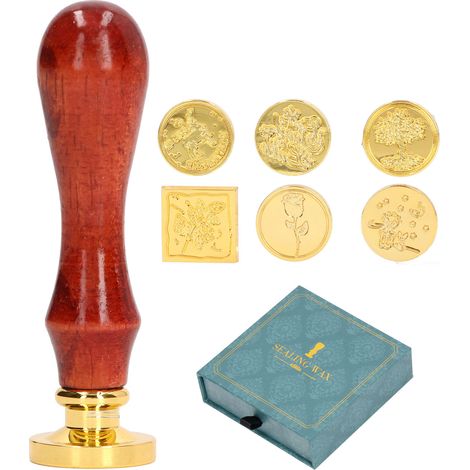 Kit de Tampon à Cire Rétro avec 7 Têtes Détachables Vintage - Cachet Gravure Clair pour Enveloppe - Boîte Verte (1/5)