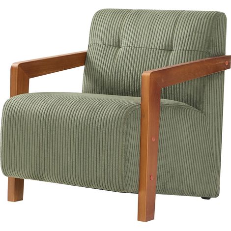 Nordlys - Fauteuil de Salon Scandinave avec Structure Bois et Velours Côtelé (1/5)