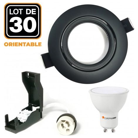 Kit 30 spots encastrables orientables EUROPALAMP GU10 LED 5W noir mat 4500K 400 lm