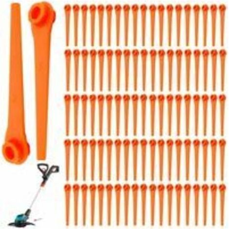 Packung mit 100 Ersatzklingen aus Kunststoff für Gardena Rasentrimmer 9823, 9825, 9820 und 9821. Klingenlänge: 70 mm. (1/5)