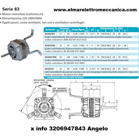 EMI 83M-2025/3 Motore Elettrico 90 W 6 velocità fan coil 3 Staffe