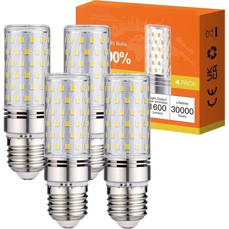LED-Lampen, E27-Sockel, 16 Watt, kaltweißes Licht, großer Schraubsockel, 4er-Pack, 6000K weißes Licht, 220V Wechselstrom, nicht dimmbar. (1/4)