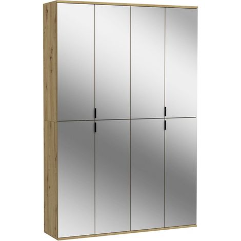 Schrank BODITE – 8 Türen mit Spiegeln – Helles Eichenholz – Eleganz und Funktionalität
