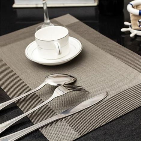 Rutschfeste, geflochtene PVC-Tischsets, grau diagonal C06G1 für Hotels, leicht zu reinigen und schnelltrocknend (1/5)