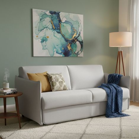 Divano Letto 2 Posti Trovo, Sfoderabile, Contenitore Made in Italy, di Apertura a Ribalta, 180x95 cm Beige (1/5)