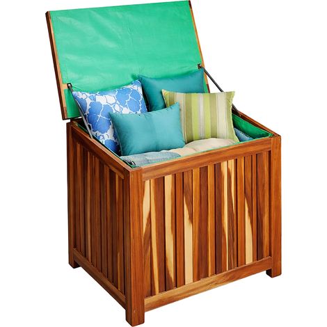 Relaxdays Gartenbox, Sitzpolster, Werkzeug, 60x60x50 cm, Akazienholz, wasserfeste Einlage, Balkon, Gartentruhe, natur (1/5)