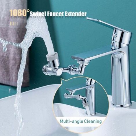 Robinet de lavabo universel en laiton, bras pivotant à 1080°, extension de robinet, filtre anti-éclaboussures, aérateur, doré, 2 (1/4)
