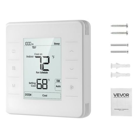 Termostato Programable de 7 Días para Bomba de Calor, Aire Acondicionado y Suelo Radiante, Pantalla LED Retroiluminada, Amplio Rango de Temperatura de 5 a 37 °C, Blanco, 163 x 160 x 48 mm (1/5)