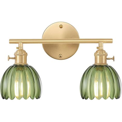 Axhup – Applique murale industrielle rétro en verre vert – Abat-jour fleur vintage E27 – 2 lumières pour chambre, couloir, cuisine, salon