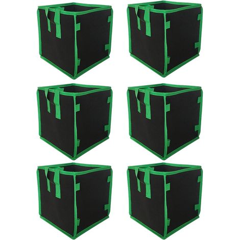Lot de 6 sacs de culture carrés de 3 gallons (environ 11 litres) en tissu épais avec poignées, pour jardin intérieur et extérieur. (1/5)