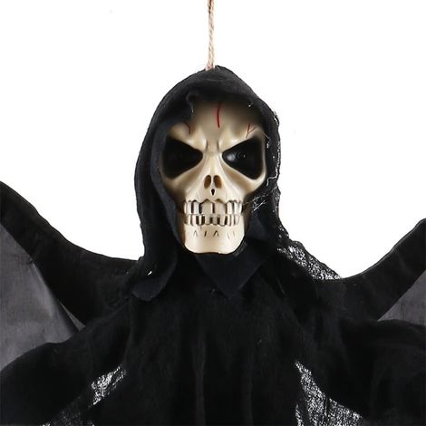 Chauve-souris fantôme suspendue, commande vocale mixte, yeux lumineux, cris, décoration animée pour une fête d'Halloween. Accessoire de décoration idéal pour Halloween. (1/4)
