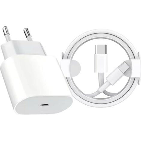 Adaptateur USB-C rapide 20 W pour prise européenne, câble de charge de 1 m, chargeur de voyage pour l'Europe, l'UE, l'Euro, l'Espagne, l'Italie, la France et l'Allemagne.